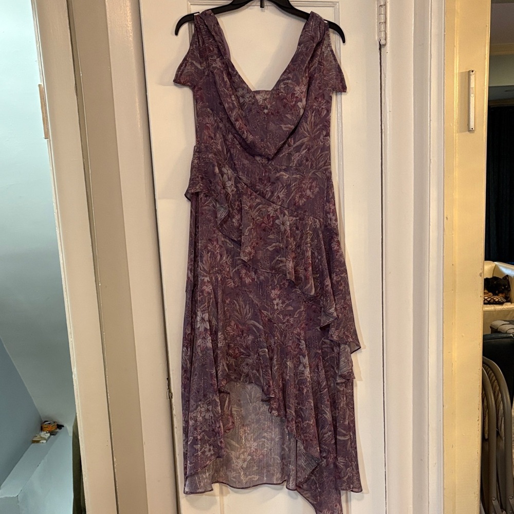 Women's Purple Floral Asymmetrical High-Low Dress